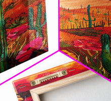 Carregar imagem no visualizador da galeria, Framed Canvas Print, Vibrant Desert Landscape with Flowers and Cacti, Perfect Wall Art for Living Room or Bedroom Decor