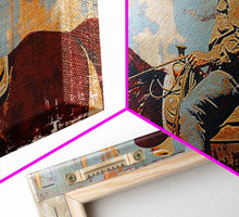 Load image into Gallery viewer, Cowboy on Horseback, Textured Background, Modern Living Room Art, Framed Canvas Print, Rustic Home Decoration, Boho Wall Art