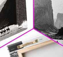 Carregar imagem no visualizador da galeria, Framed Canvas Print of Cowboys Riding through Canyon, Western Wall Art for Living Room or Bedroom, Unique Home Decor