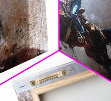 Carregar imagem no visualizador da galeria, Action-Packed Rodeo Scene with Bucking Horse, Beautiful Framed Canvas Print, Western Living Room Art, Rustic Bedroom Decor, Wall Art