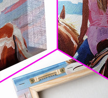 Load image into Gallery viewer, Cowgirl Riding Horse by the Ocean, Tranquil Framed Canvas Print, Perfect for Coastal Living Room Art, Beach Bedroom Decor, Horse Wall Art