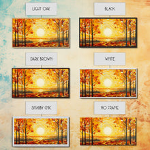 Load image into Gallery viewer, Beautiful Fall Decor Centerpiece Framed Canvas Print, Autumn Decor, Fall Wall Art, Above Mantle Wall Art, Stained Glass Style