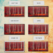Load image into Gallery viewer, Birch Trees, Haunted birch forest, blood red forest, framed canvas print, ready to hang framed wall art