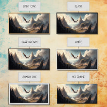 Load image into Gallery viewer, Dragons in Flight Over a Valley, Fantasy Art, Framed Canvas Print, Medieval Fantasy Art, Fire breathing dragons