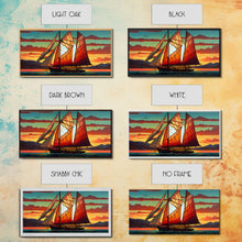 Carregar imagem no visualizador da galeria, Art Deco Stained Glass Sail Boat Wall Art | Framed Canvas Print | Nautical Art | Seascape Art | Beach House Decor