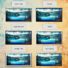 Load image into Gallery viewer, Blue Lake Art | Framed Canvas Print | Blue Lake Painting | Oregon Lake House Decor | Guest Room Landscape Painting | Cascade Lakes Painting