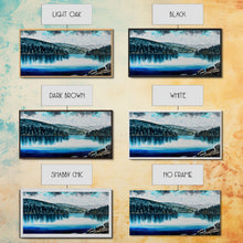 Load image into Gallery viewer, Blue Lake Art | Framed Canvas Print | Blue Lake Painting | Oregon Lake House Decor | Guest Room Landscape Painting | Diamond Lake Painting