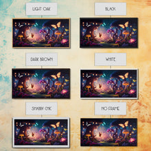 Load image into Gallery viewer, Vibrant Fantasy Forest Wall Art, The Forest Floor, Bioluminescent Glowing Butterflies, Gift, Framed Canvas Print