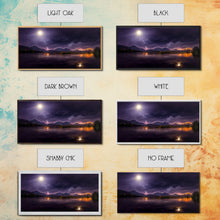 Carregar imagem no visualizador da galeria, Full moon canvas print, Lightning storm over a mountain lake at night, cool wall art, awesome wall art