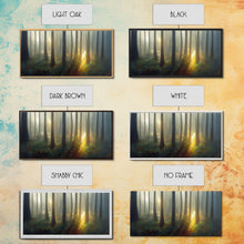 Load image into Gallery viewer, Canvas print of a forest floor at golden hour, watercolor painting print, cool living room or guest room wall art