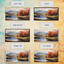 Carregar imagem no visualizador da galeria, Autumn By The Lake, Framed Canvas Print, Original Landscape Painting, Fall Decor, Boho Minimalist Farmhouse Decor, Rustic Art