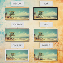 Load image into Gallery viewer, Beach Lifeguard Hut, Framed Canvas Print, Liminal Art, Framed Wall Decor, Beach Lifeguard Photography, Surf Art, Surf Print, Nautical Decor