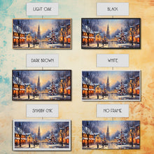 Cargar imagen en el visor de la galería, Christmas Centerpiece Wall Art - Framed Canvas Print - Winter Wonderland Victorian Village Decorated for Christmas Canvas Wall Art