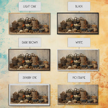 Load image into Gallery viewer, Cornucopia Wall Art, Basket Wall Decor Framed Canvas Print, Boho Wall Art, Wicker Round Bowl Art, Wicker Wall Art Print, Fall Decor