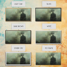 Load image into Gallery viewer, Dapper Skeleton In The Fog, Framed Canvas Print, Halloween Decor, Macabre Dark Academia Wall Art