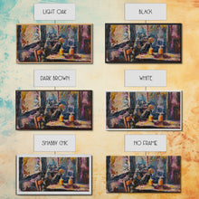 Load image into Gallery viewer, Funny Werewolf Having a Cheeseburger in a diner, framed canvas print, halloween decor