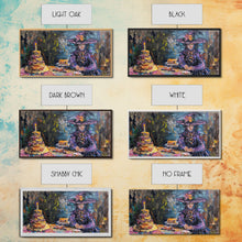 Load image into Gallery viewer, Birthday Party for One, Springtime Witch and A Birthday Cake, Framed Canvas Print, Funny Halloween Art