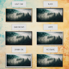 Carregar imagem no visualizador da galeria, Foggy Forest wall art, relaxing art, zen art, framed canvas print, foggy landscape, trendy decor
