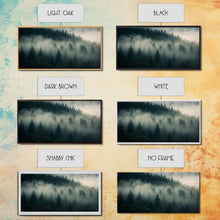 Carregar imagem no visualizador da galeria, Foggy pine forest, Canadian forest art, framed canvas print, farmhouse decor, misty forst landscape