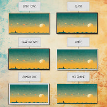 Load image into Gallery viewer, Art deco light house at sunset canvas print, sunset, vintage 20s style wall art, 30s style wall art, orange and turquoise sunset art