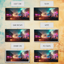 Load image into Gallery viewer, Destitute cyberpunk city with neon signs wall art, Bladerunner vibes art, synthwave style art, cool wall art