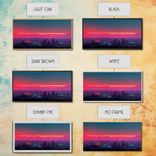 Load image into Gallery viewer, Los Angeles Wall Art, California at sunset canvas print, outrun style, vapor wave, synth wave sunset, ready to hang wall art