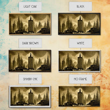 Load image into Gallery viewer, Dystopian Metropolis Art Deco Canvas Print, City Skyline, Fantasy Art, Art Deco Living Room Art, ready to hang wall art