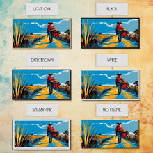 Load image into Gallery viewer, Cowboy Walking Down Desert Road, Perfect Minimalist Art, Framed Canvas Print, Boho Living Room Decor, Western Home Decoration