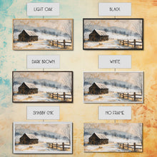 Load image into Gallery viewer, Snowy Barn in Winter Field, Framed Canvas Print, Rustic Wall Art, Living Room Decor, Farmhouse Style, Winter Landscape
