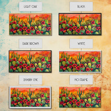 Cargar imagen en el visor de la galería, Colorful cactus garden in desert sunset, Framed Canvas Print, perfect for farmhouse living room, bohemian wall art