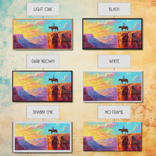 Load image into Gallery viewer, Cowboy on Horse Overlooking Canyon Sunset, Farmhouse Style Framed Canvas Print for Living Room Wall Art, Vibrant Home Decor, Western Scene