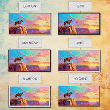 Load image into Gallery viewer, Cowboy Watching Sunset Over Canyon, Farmhouse Style Framed Canvas Print for Living Room Wall Art, Vibrant Home Decor, Western Landscape