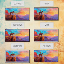 Load image into Gallery viewer, Cowboy and Horse with Canyon View, Farmhouse Style Framed Canvas Print for Bedroom Wall Art, Vibrant Home Decor, Western Scenic Art