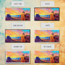 Load image into Gallery viewer, Cowboy with Horse on Cliff Edge, Farmhouse Style Framed Canvas Print for Living Room Wall Art, Vibrant Home Decor, Western Scenic Art