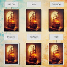 Load image into Gallery viewer, Ghost Ship and Full Moon, Spooky Pirate Ship Art, Framed Canvas Print, Ready To Hang Framed Wall Art, Living Room Wall Hanging