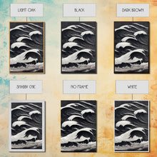 Load image into Gallery viewer, Black and White Tidal Waves, Japanese Style Art, Framed Canvas Print, Ready To Hang Framed Wall Art, Living Room Wall Decor