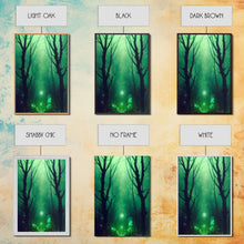 Load image into Gallery viewer, Emerald green city streets under a full moon, cool spooky art, framed canvas print