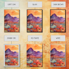 Load image into Gallery viewer, Black Framed 3 Piece Wall Art, Southwestern Desert Scene at Sunset, Minimalist Wall Art, MCM Style Midcentury Wall Decor, Above Sofa Art
