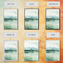 Carregar imagem no visualizador da galeria, Framed Canvas Wall Art Set of 3 Mint Green Forest Mountain Nature Landscape Prints Minimalist Modern Art Woodland Nursery Wall Art