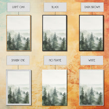 Carregar imagem no visualizador da galeria, Framed Canvas Wall Art Set of 3 Emerald Green Pine Tree Mountain Range Nature Landscape Prints Minimalist Modern Art Woodland Nursery Decor