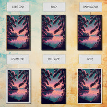 Load image into Gallery viewer, Beautiful Sunset over the lake, My Secret Spot, framed canvas print, Pinkwave retro style landscape art