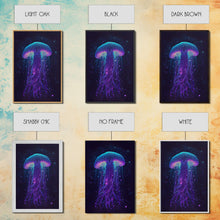 Carregar imagem no visualizador da galeria, Bioluminescent Jellyfish against a Starry night sky, Cosmic Jelly Fish, Framed Canvas Print, synthwave style art