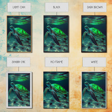Load image into Gallery viewer, Cute Sea Turtles swimming in the ocean, sea turtle wall decor, framed canvas print