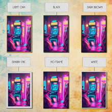 Cargar imagen en el visor de la galería, Game Room Decor, Framed Canvas Print, Synthwave Arcade, Boys Room, Gamer Gift, Gaming Wall Art, Video Game Posters, Teen Room