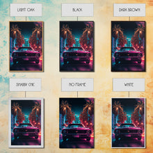 Load image into Gallery viewer, American Muscle Car on Sunset Strip, Retro Synthwave Art, Framed Canvas Print, Gift For Him, Muscle Car Art