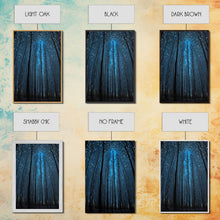 Load image into Gallery viewer, Birch Tree Forest At Night, Starry Night Sky, Framed Canvas Print, Boho Minimalist Farmhouse Decor, Primitive Art