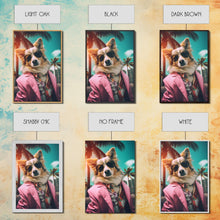 Load image into Gallery viewer, Corgi Wall Print, Dog Wall Art, Dog Sunglasses, Pink Suit, Floral Shirt, Funny Art, Framed Wall Art, Framed Canvas, Wall Print, Wall Canvas