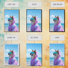 Cargar imagen en el visor de la galería, Corgi In Purple Hoodie Sunglasses Wall Print, Beach Art, Dog Print, Dog Portrait, Framed Wall Art, Framed Canvas, Wall Print, Wall Canvas