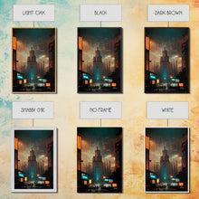 Load image into Gallery viewer, Art Deco Cyberpunk Cityscape Canvas Print, Scifi art, cool wall art for mancave, dystopian art, architecture