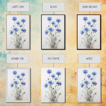 Load image into Gallery viewer, Blue Bachelor Buttons Art Print - Framed Giclee Oil Painting Print - Oil Painting Still Life Original - Large Flower Canvas Print or Poster